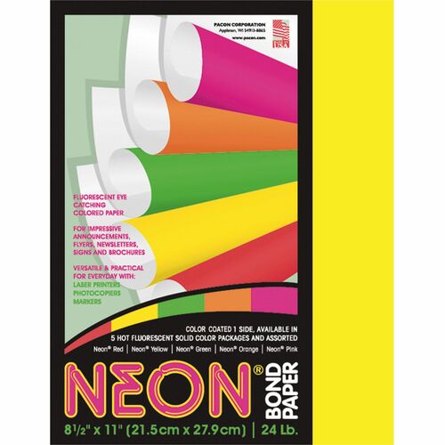 Paper, Bond, Neon, 24#, Letter, Yellow 100/PK