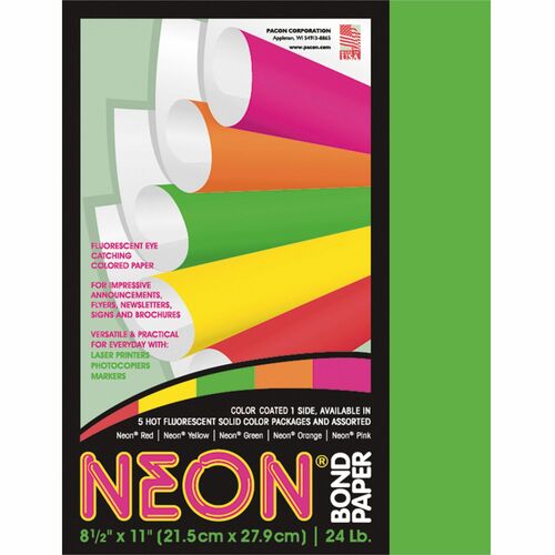 Paper, Bond, Neon, 24#, Letter, Green 100/PK