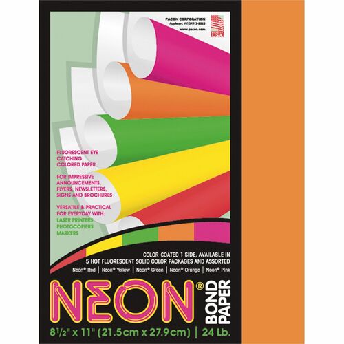 Paper, Bond, Neon, 24#, Letter, Orange 100/PK