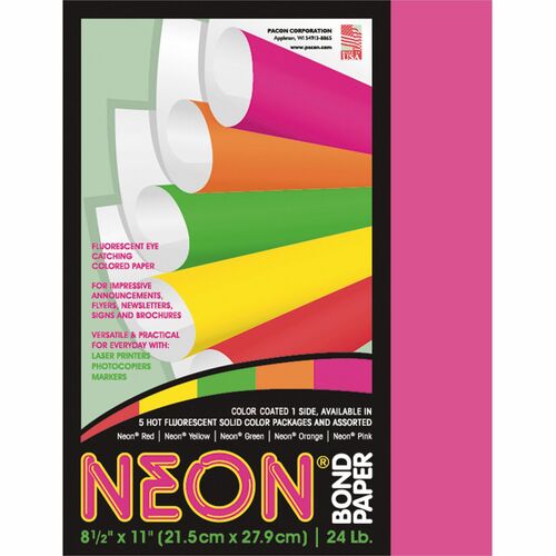 Paper, Bond, Neon, 24#, Letter, Pink 100/PK