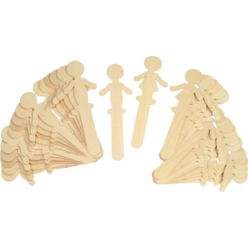 Wood Craft Sticks, People Shaped, 5-1/2"H, Natural 36/PK