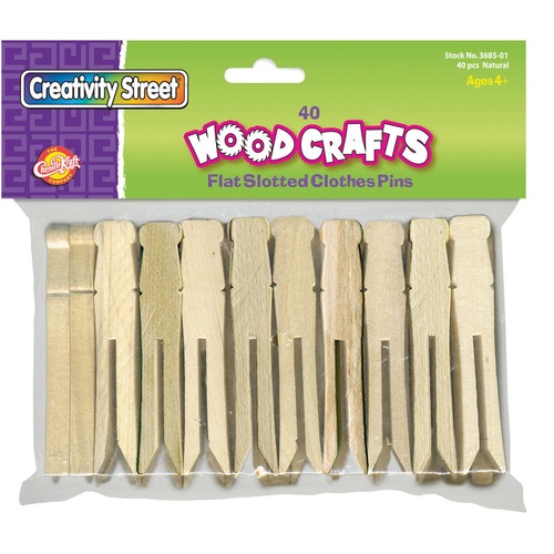 Clothespins, Wood, 3-3/4" L, Natural 40/PK