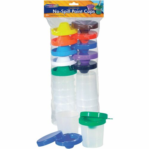 No-Spill Paint Cups, With Lids, Assorted Lid/Clear Cup 10/ST
