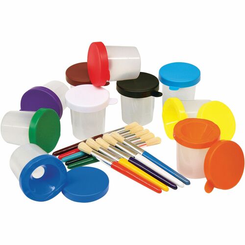 Paint Cups, Round No-Spill, Stubby Brush, Assorted 20/ST