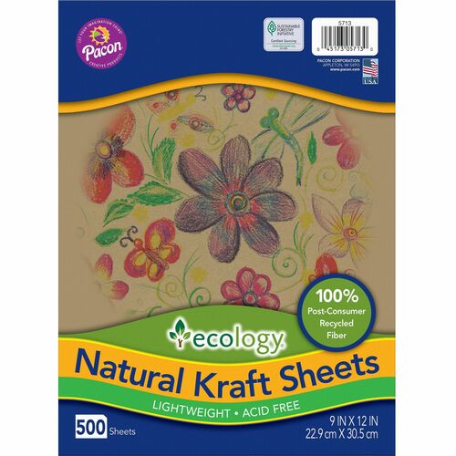 Kraft Sheets, Acid-Free, 9" W x 12" L x 2-1/10" H, Natural 500/PK