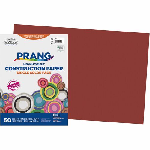 Paper, Construction, 12x18, Red 50/PK