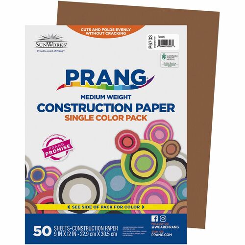 Construction Paper, Smooth Textured, 9" x 12", Brown 50/PK