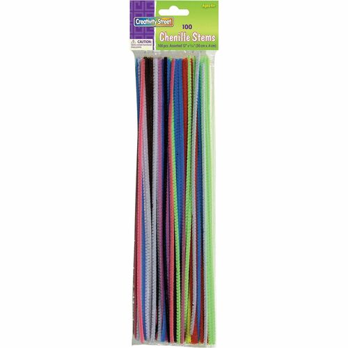 Stems, Chenille, 4 Millimeter, Ast 100/PK