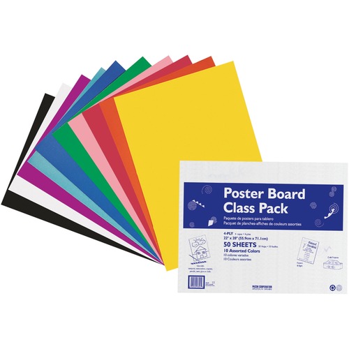 Posterboard, 4-Ply, 22" x 28", Assorted 50/CT