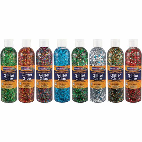 Glitter Chip Glue, 8 Oz, Assorted 8/BX