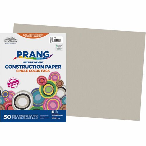 Construction Paper, Smooth Textured, 12" x 18", Gray 50/PK