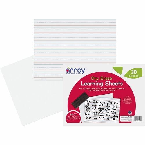 Dry Erase Learning Boards, Ruled, 11" x 8-1/4", White 30/PK