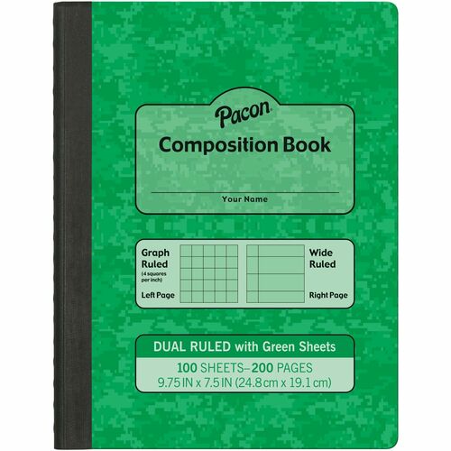 Composition Books, Dual-Ruled, 7-1/2"Lx9-3/4"H, Green 24/CT