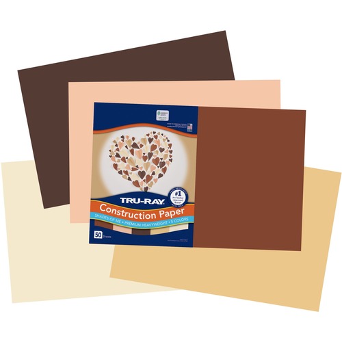 Construction Paper, 76 lb, 12" x 18", AST Skin Tones 50/PK