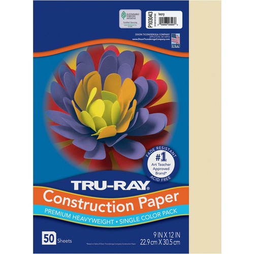 Construction Paper, 76 lb, 9" x 12", Ivory 50/PK