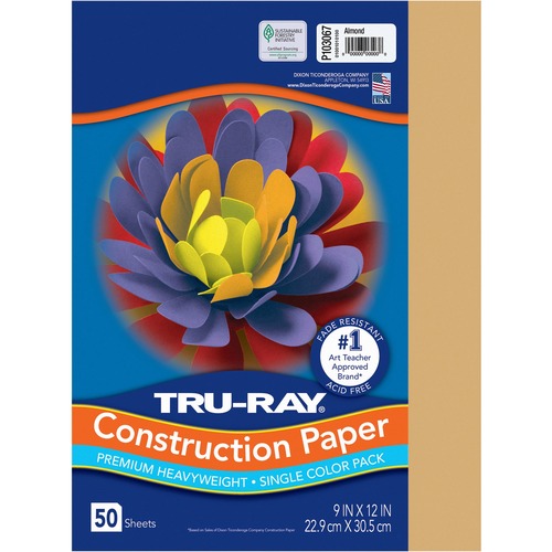 Construction Paper, 76 lb, 9" x 12", Almond 50/PK