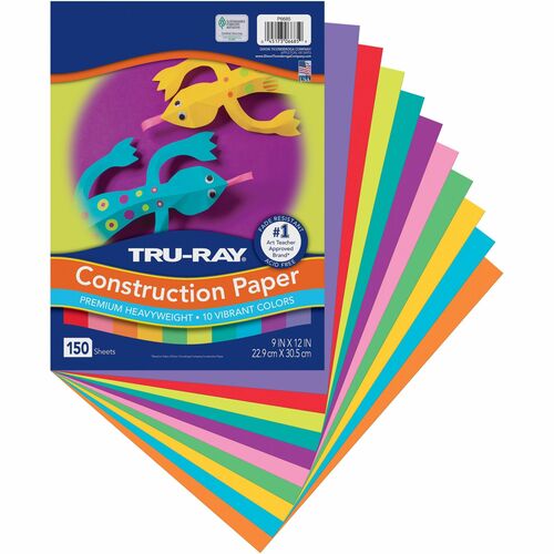 Construction Paper, 76 lb, 9" x 12", Ast with Festive Green 150/PK