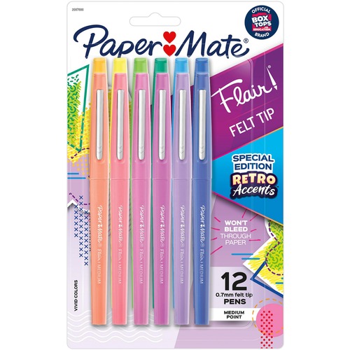 Pen, Flair, Medium, Retractable, Assorted 12/PK