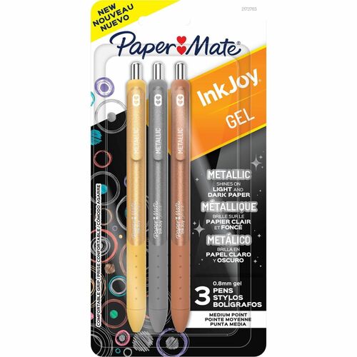 Pen, Gel, Inkjet, Metallic, Ast 3/PK