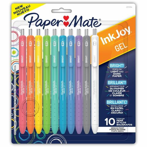 Pen, Gel, Inkjet, Bright, Assorted 10/PK