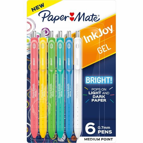 Pen, Gel, Inkjet, Bright, Assorted 6/PK