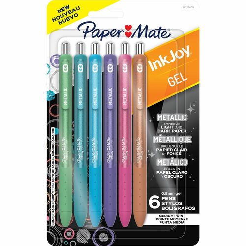 Pen, Gel, Inkjet, Metallic, Assorted 6/PK