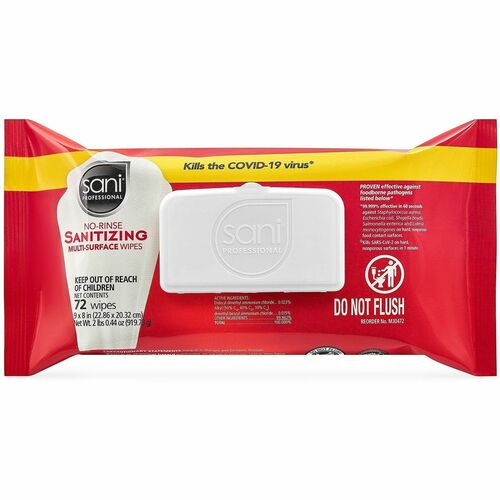 No-Rinse Sanitizing 72 Wipes 12/CT
