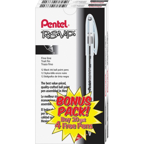 Pen, RSVP, Ballpoint, Fine, Black 24/PK