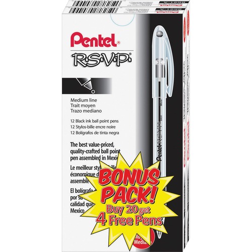 Pen, RSVP, Ballpoint, Medium, Black 24/PK