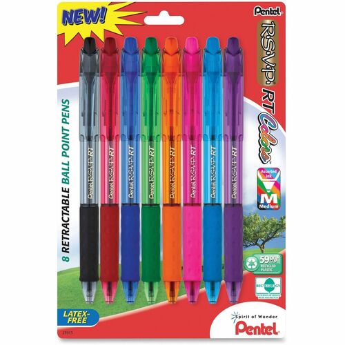 Pen, RSVP Retractable, Ballpoint, Medium, Assorted 8/PK