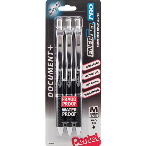 Pen, E-Gel, Pro, Medium, Black 3/PK