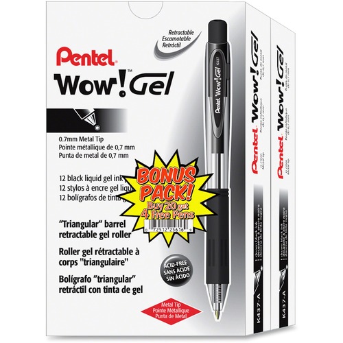 Pen, Gel, Wow!, 0.7 Millimeter, Black 24/PK