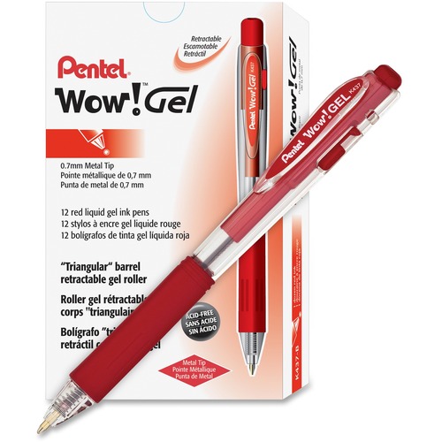 Pen, Gel, Wow!, 0.7 Millimeter, Red 12/DZ