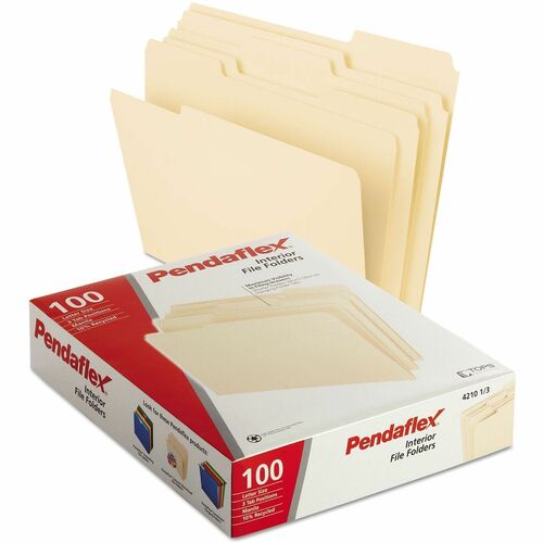 File Folders, Letter Size, 3 Tab, Manila 100/BX