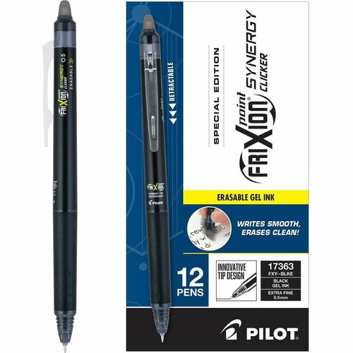 Pens, Gel, Erasable, Retractable, Extra Fine, 0.5mm, Black 12/DZ