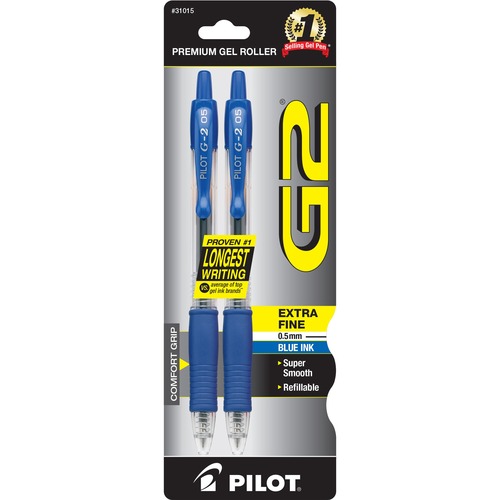Pen, Roll Ball, G-2, Extra Fine, Blue, 2 Each 2/PK
