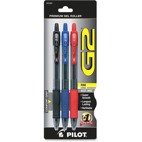 Pen, R Ball, G2 Fine, Assorted 3/PK
