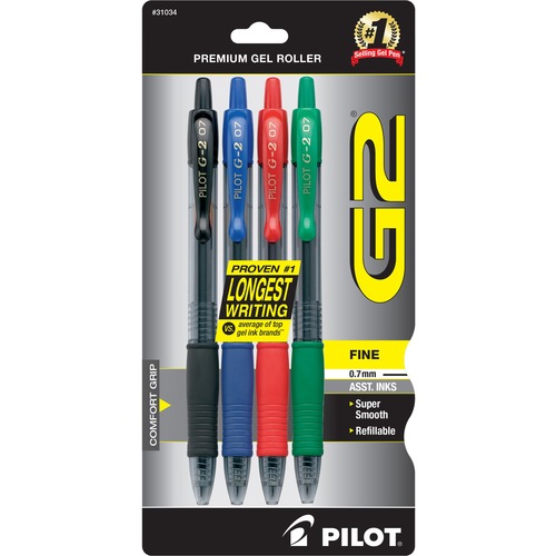 Pen, Roll Ball, G2, Fine Nib, 4 Color, Assorted 4/PK