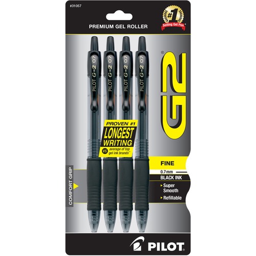 Pen, Gel, Gel 2, Fine, Black 4/PK