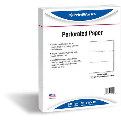 Office Paper, 3-2/3" & 7-1/3" Perf, 8-1/2" x 11", 24 lb, White 500/RM