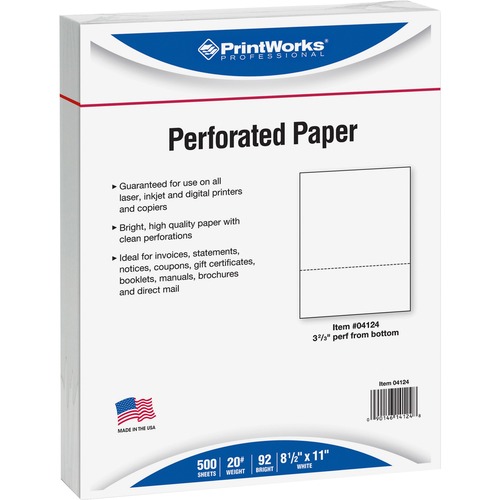 Office Paper, Perforated 3-2/3", 8-1/2" x 11", 20 lb, We 500/RM