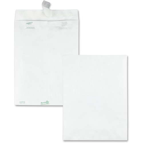Tyvek Open-End Envelope, Plain, 9" x 12", White 100/BX
