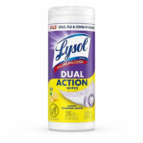 Wipes, Disinfecting, Dual Action, Citrus, White, 35 Wipes