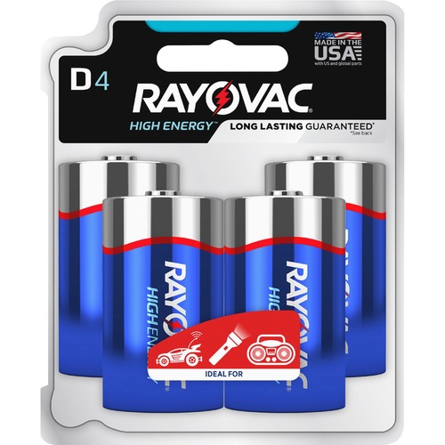 Battery, Alkaline, Hi Energy, D 4/PK