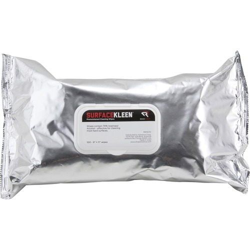 Cleaning Wipes, Foil Packet, 9" x 10", Wet 100/PK