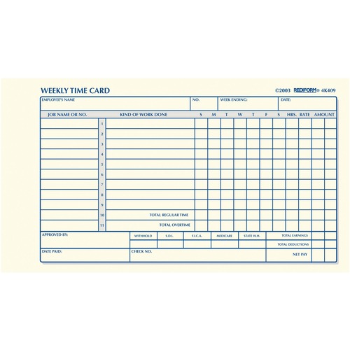 Form, Time Ticket, Weekly, 4.25x7