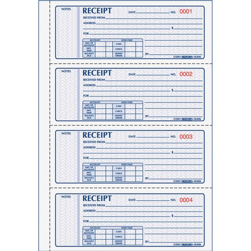 Book, Receipt, 2 Point, 4 Per Page