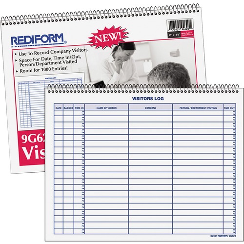 Visitors Log Book, 1000 Entries, Wire, 50 Pgs, 11" x 8-1/2", White
