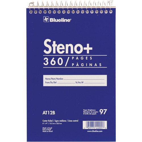 Steno Pad, 360 Page, Top Bound, 6"Wx9"Lx3/4"H, Blue
