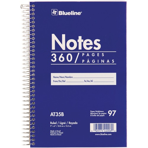 Steno Pad, 360 Page, Side Bound, 6" W x 9" L x 3/4" H, Blue